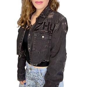 Steven ZHU Deep House Electronic Music Upcycled Black Denim Crop Festival Jacket